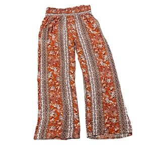 Women's Wide Leg Paisley Pants - Orange